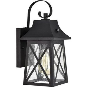 Outdoor Dusk to Dawn Wall Lantern - 14" Outdoor Wall Light w/ Clear Seedy Glass